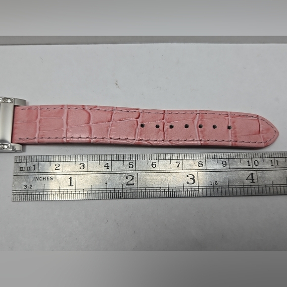 Fossil Watch Women Silver Tone Pink MOP Dial Pave Bezel Leather New Battery - Picture 7 of 11